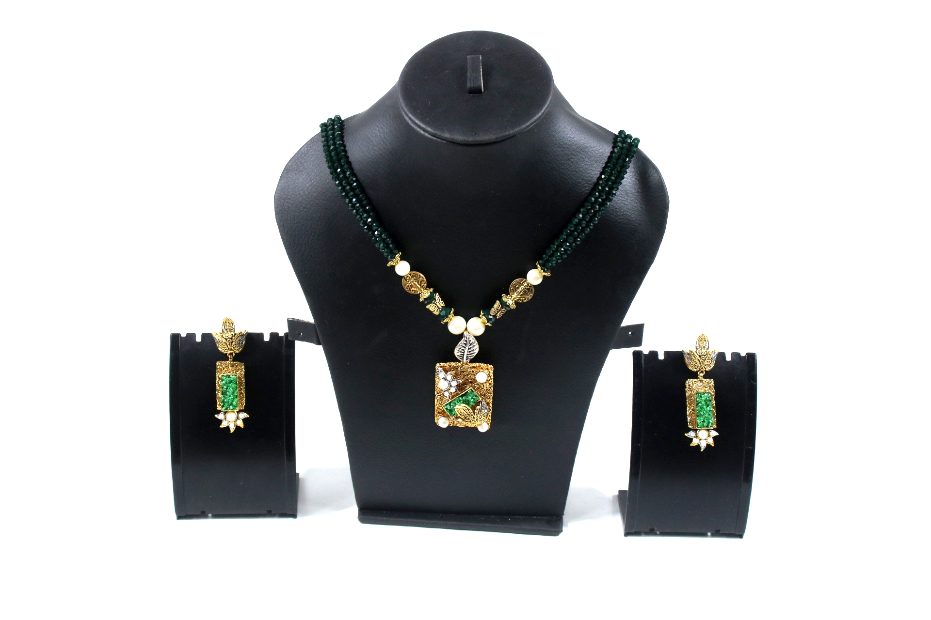 Green Golden Jewellery Locket Mala Set
