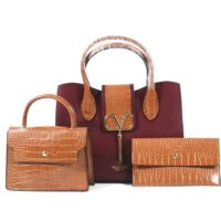 Valentino Garavani Maroon Ladies Hand Bag ( 2 Pcs )