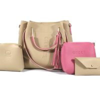 Gucci Cream & Pink Ladies Hand Bag (3pcs)