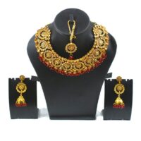 Golden And Mehroon Stone Jewellery Set